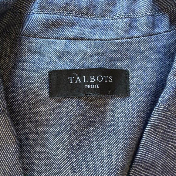 Talbots Linen Blend Blue Chambray Blazer Petite - Picture 5 of 6